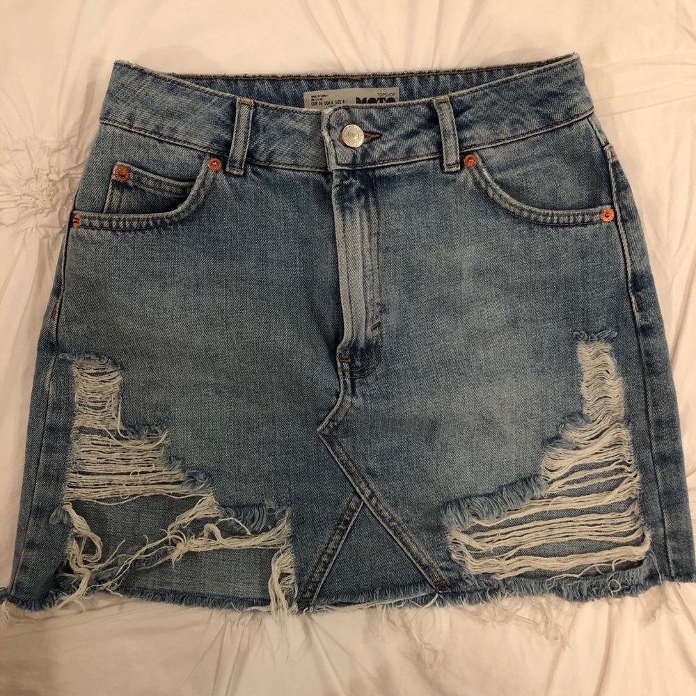 Topshop Moto Distressed Denim Skirt